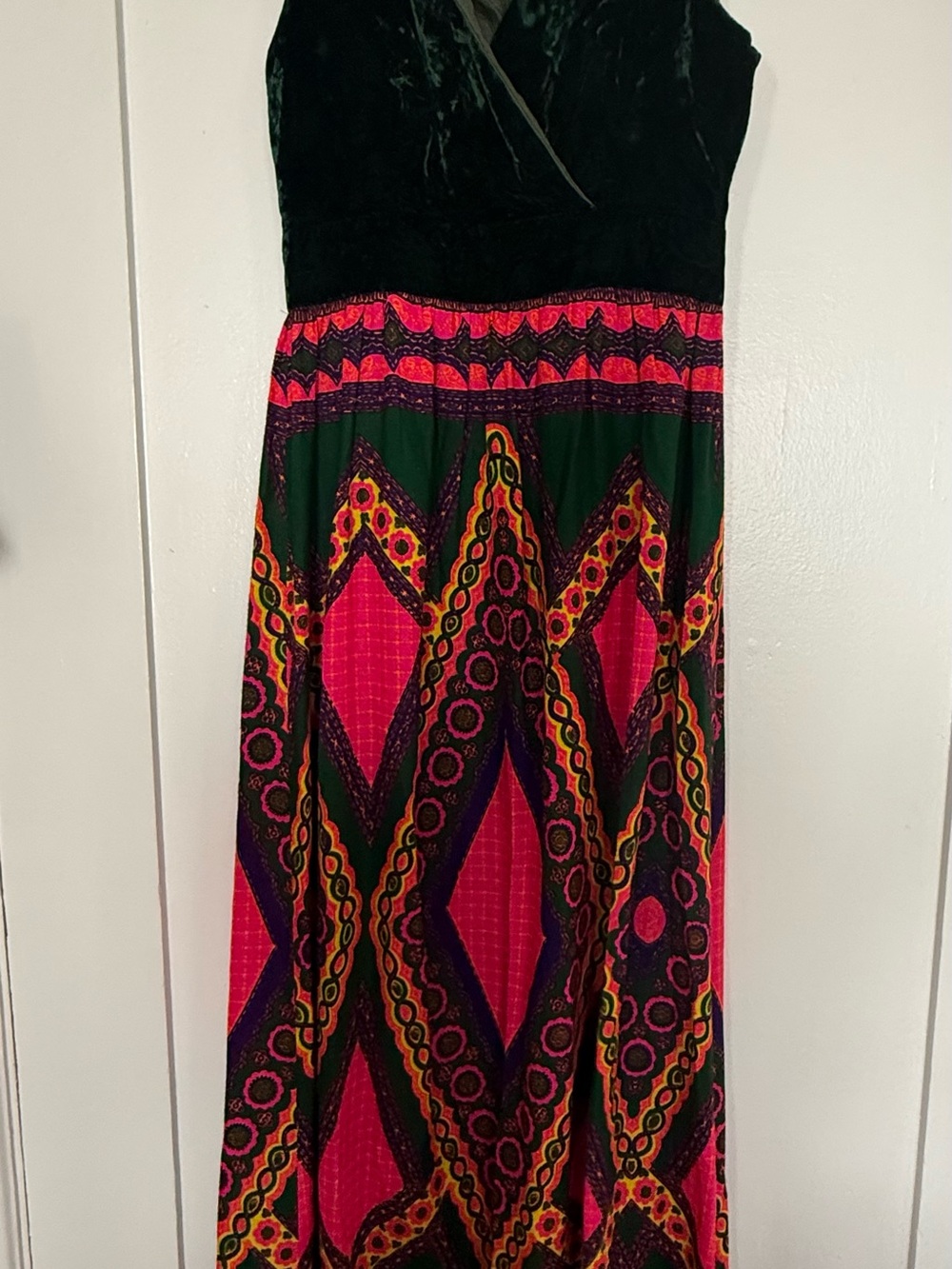 Vintage Black & Pink Geometric Maxi Dress